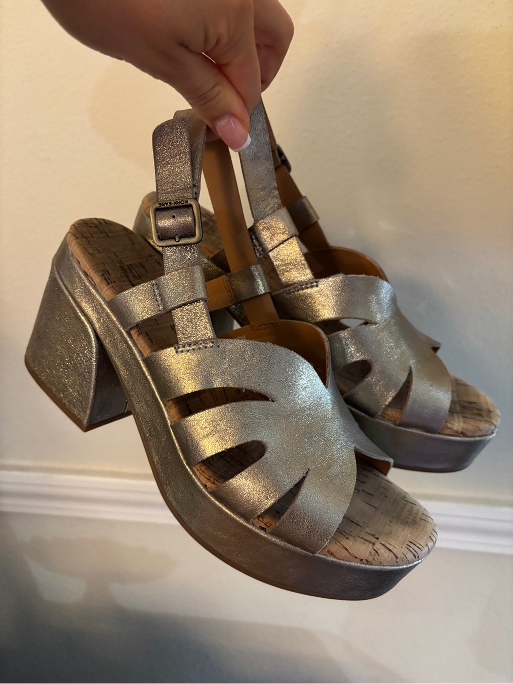 Kork-Ease Metallic Silver Platform Sandal
